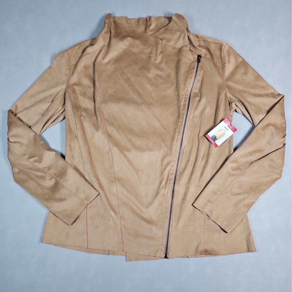 MOTE Womens Tan Faux Suede Asymmetrical Zip Moto Jacket Size XL NWT